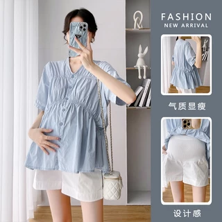 Bộ Áo Ngắn Tay + Quần short Thời Trang Mùa Hè Cho Mẹ Bầu