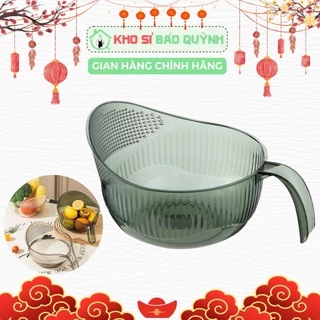 Combo 2 Rổ Vo Gạo / Rổ Rửa Trái Cây / Rau Củ Đa Năng Bằng Nhựa Trong Có Tay Cầm Và Lỗ Thoát Nước Tiện Lợi KT Lớn