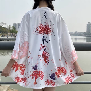 Áo Khoác kimono Trắng In Hoa haori obi Truyền Thống Nhật Bản Cho Nữ