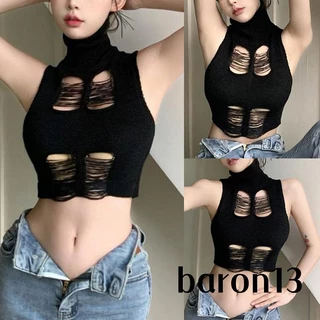 Xo8k-áo Croptop Dệt Kim Sát Nách Cổ Lọ Dáng Ôm Màu Trơn Thời Trang Mùa Hè Cho Nữ