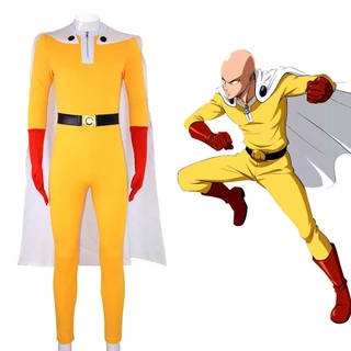 Trang phục hóa trang One Punch Man Anime: Trang phục chiến đấu của Saitama với bộ áo liền quần và áo choàng bó sát cho Comic Con