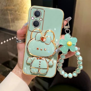 ốp lưng OPPO RENO 7Z 8Z RENO 7 8 LITE F21 F21S PRO 5g Ốp Điện Thoại Silicone TPU mạ điện 3D thỏ đứng với vòng đeo tay dây buộc Trường hợp điện thoại chống sốc OPPO RENO 7Z 8Z RENO 7 8 LITE F21 F21S PRO 5g