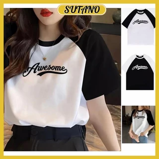 Áo thun nữ baby tee,áo phông cổ tròn ngắn tay đen trắng chất bozip in chữ awesome A410 SUTANO