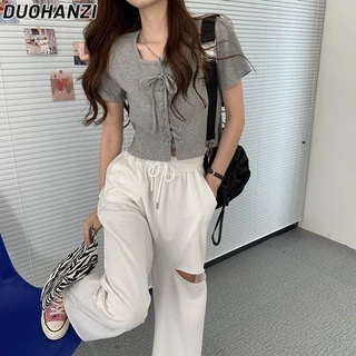 DUOHANZI  Áo crop top Ngắn Tay Của Phụ Nữ Duohanna