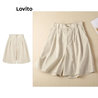 Quần short Lovito cài nút khóa kéo màu trơn boho cho nữ L74ED144 (Màu mơ/ nâu)