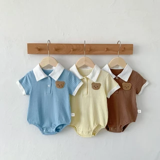 Bộ Áo Liền Quần Bằng cotton Tay Ngắn In Hình Gấu Dễ Thương Thời Trang Mùa Hè Cho Bé Sơ Sinh 0-2 Tuổi