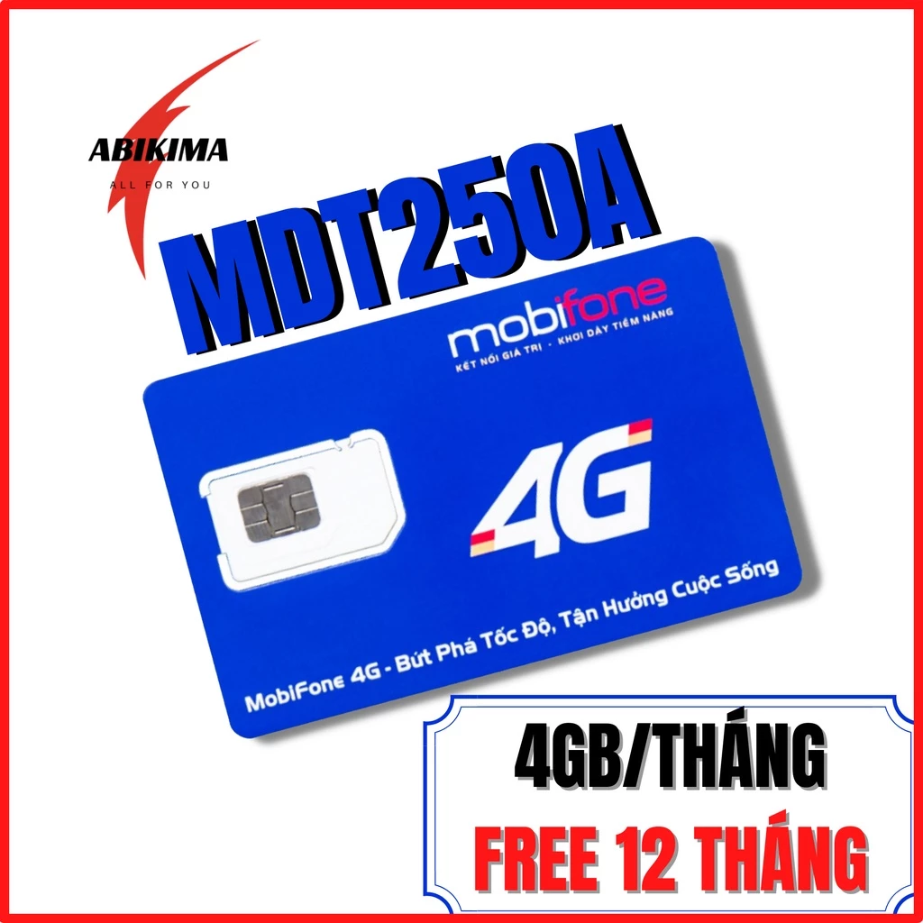 SIM 4G MOBIFONE TRỌN GÓI 1 NĂM MDT250A - CS6N - 6GB/NGÀY - 1080GB DATA TỐC ĐỘ CAO - ABIKIMA