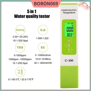 Boron069 C-100 5 trong 1 Độ Mặn TDS EC Máy Kiểm Tra Nước Biển Đa Năng Chất Lượng Có Đèn Nền