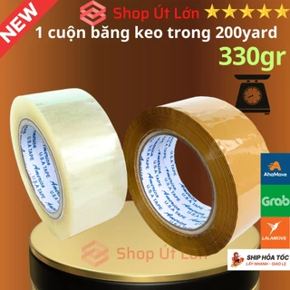 1 Cuộn băng keo trong, đục 200yard, nặng 330gram, rộng 4.7cm, lõi 5mm, 1 cây có 6 cuộn nặng 2Kg