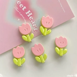 🌺🌺Kẹp Tóc Hình Hoa Tulip Màu Hồng / Xanh Lá Mini Đơn Giản Ngọt Ngào Cho Nữ