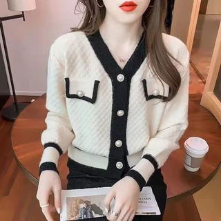 Áo Khoác cardigan Dệt Kim Cổ Chữ v Dáng Ngắn Thời Trang Mùa Thu Cho Nữ