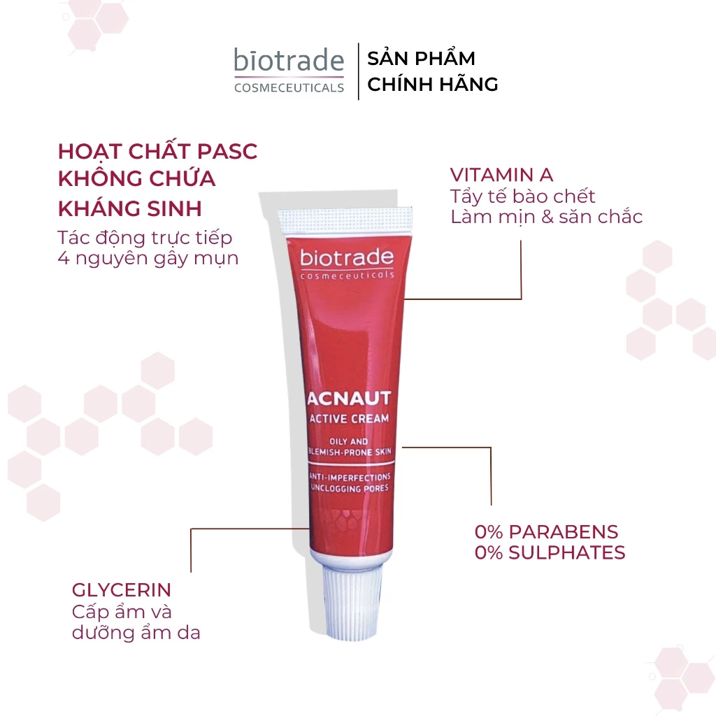 Kem bôi mụn Biotrade Acnaut Active Cream 15ml Chuyên Dành Cho Da Mụn Viêm, Mụn Đầu Đen- Dược mỹ phẩm chính hãng