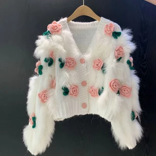 Áo Cardigan Dệt Kim Hoa Hồng