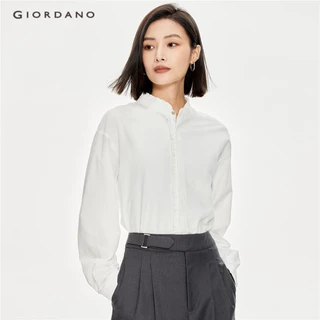 Áo sơ mi GIORDANO 18343618 vải tencel dáng rộng viền bèo thời trang