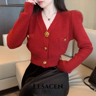 LESACEN Áo Len áo khoác cardigan Stylish Vintage Korean xu hướng WMY23B0MFH 46Z231115