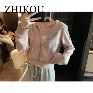 ZHIKOU Áo Khoác hoodie áo khoác nữ zip hoodie cổ xưa Độc đáo cozy High-quality WWY23C0EYC 51Z231219