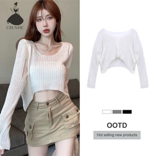 Áo sweater Dệt Kim Tay Dài Cổ Tròn Thiết Kế Lệch Tà Thời Trang Mùa Thu Cho Nữ