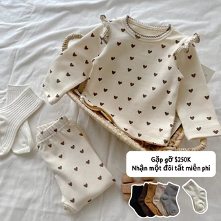 Set Đồ Thu Đông 2 Món Gồm Áo Tay Dài In Họa Tiết Trái Tim Nhỏ Tay Dài + Quần cotton Dài Cho Bé Sơ Sinh 6-36 Tuổi