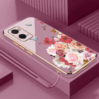 ốp lưng OPPO A76 4G A96 4G Ốp Điện Thoại Silicon Mềm Mạ Điện Họa Tiết Hoa Hồng Và Bướm Cho OPPO A76 4G A96 4G