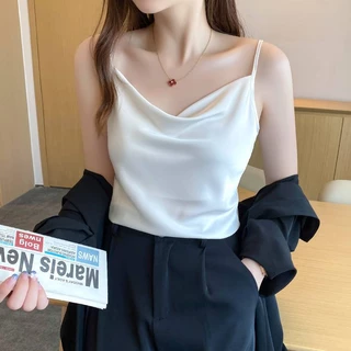 Jh Sẵn Sàng Giả Lụa Nhỏ Camisole Nữ Mùa Hè Bên Trong Phù Hợp Với Cổ Chữ v Trắng Đáy Ngắn Đen Không Tay Top Mặc Ngoài