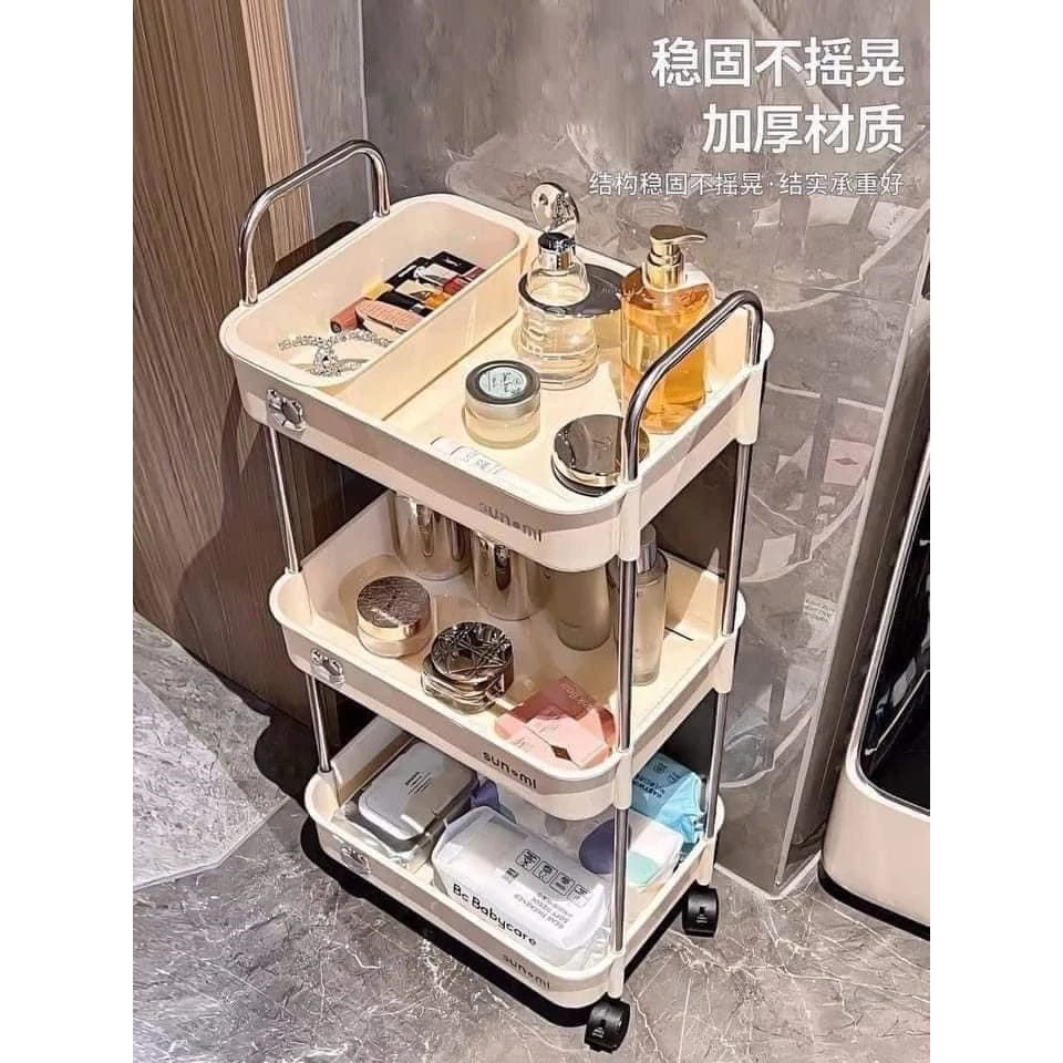 Kệ Gấu Sunmix 3 Tầng Đựng Đồ Đa Năng - Kệ Để Đồ Khay Nhựa Cao Cấp Khung Inox,Có Bánh Xe Và Tay Cầm