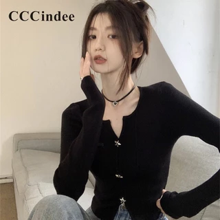 Cccindee Áo cardigan Tay Dài Cổ Chữ v Màu Trơn Thời Trang Mùa Thu 2023 Dành Cho Nữ