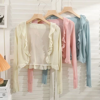 Áo Khoác cardigan Mỏng Tay Dài Chống Nắng Màu Sắc Trơn Thời Trang Mùa Hè Cho Nữ (SL)