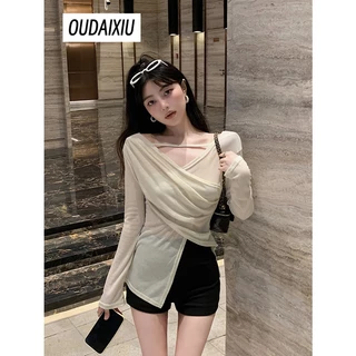 OUDAIXIU áo phông áo thun nữ croptop baby tee Minimalist Cổ điển Vintage Thể thao WTX23B025E 2Z240113