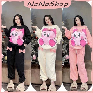 Set bộ nỉ áo sweater tay dài họa tiết in chú thỏ 3D cute gắn nơ mix quần dài bo chun phong cách thời tiết mùa Thu Đông