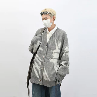 Kyushuad Áo Khoác cardigan Dáng Rộng Cổ Chữ v Phong Cách hip hop Đường Phố Mỹ Dành Cho Nam