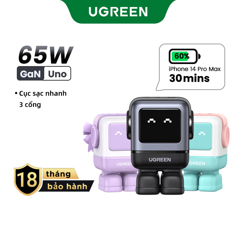 UGREEN Củ sạc nhanh Nexode Robot UGREEN Uno 30W 65W Cho iPhone 16 Pro max | Công nghệ GaN Củ Sạc Công nghệ PD3.0