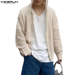 INCERUN Áo Khoác cardigan Dài Tay Có Mũ Trùm Thời Trang Dành Cho Nam