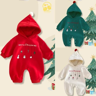 Quần áo trẻ em Chất Nỉ Bông ấm áp, Bộ body cho bé họa tiết Giáng sinh đáng yêu, Bodysuit cho bé trai bé gái từ 0-12M