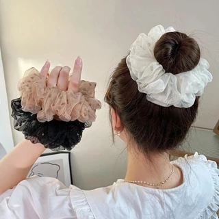 Dây Cột Tóc Scrunchies Bằng Vải Organza Họa Tiết Chấm Bi Phong Cách Hàn Quốc Thời Trang Cho Nữ