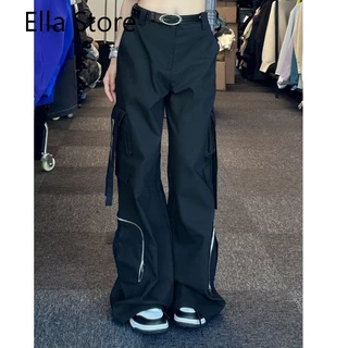 Ella Store  chất lượng cao quần y2k quần ống rộng quần túi hộp nữ quần dù 2023 NEW  Phong cách fashion Độc đáo Hàn Quốc C98BL7F 36Z230909