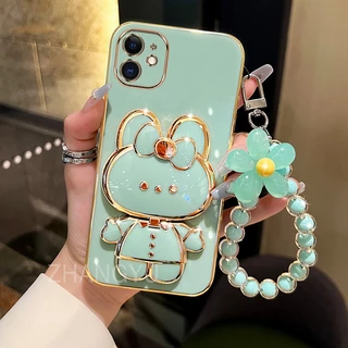 ốp lưng iphone 11 12 PRO MAX 12 MINI Ốp Điện Thoại Silicone TPU mạ điện 3D thỏ đứng với vòng đeo tay dây buộc Trường hợp điện thoại chống sốc iphone 11 12 PRO MAX 12 MINI