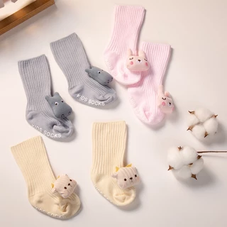 1 Đôi Tất Cotton Chống Trượt Thêu Hình Động Vật Dễ Thương Cho Bé