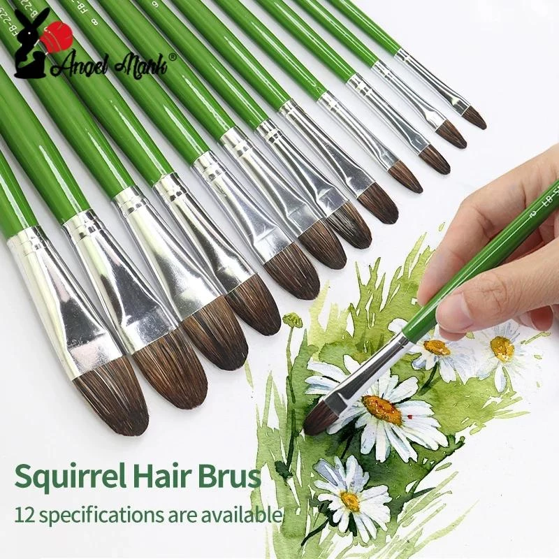 Angel Mark 1 Chiếc Sóc Tóc Tay Cầm Bằng Gỗ Bàn Chải Sơn Nghệ Sĩ Tranh Màu Nước Bàn Chải Dầu Acrylic Gouache Bộ Vẽ Nghệ Thuật Vẽ Bàn Chải Thư Pháp Vật Dụng Giá Đỡ Bút Xanh