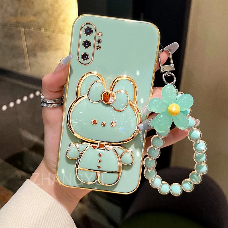 ốp lưng Samsung note 8 9 note 10 pro plus 10 lite note 20 ultra Ốp Điện Thoại Silicone TPU mạ điện 3D thỏ đứng với vòng đeo tay dây buộc Trường hợp điện thoại chống sốc Samsung note 8 9 note 10 pro plus 10 lite note 20 ultra