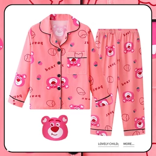 đồ bộ gấu dâu cho bé gái đồ pijama bé gái Áo Bộ Đồ Ngủ Gấu Dâu Cho Bé Đồ dài Tay Dài In Họa Tiết Melody Dễ Thương Thời T