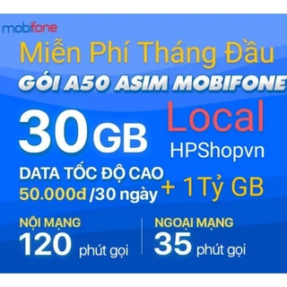 SIM 4G LOCAL MOBIFONE A50 155 PHÚT GỌI + DATA MIỄN PHÍ THÁNG ĐẦU GIÁ SIÊU RẼ