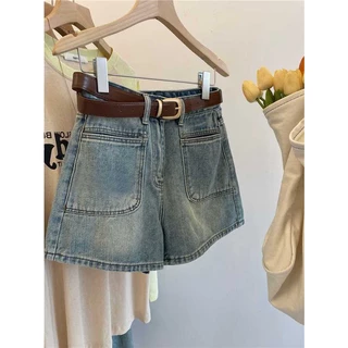 Quần Short denim Chữ a Lưng Cao Phong Cách retro Mùa Hè Mới Cho Nữ