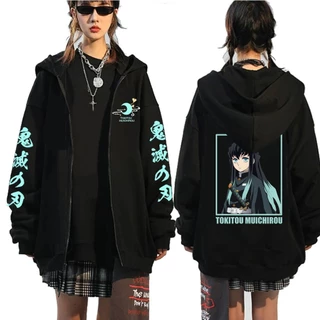 HOT Áo Khoác Hoodie Chui Cổ Có Khóa Kéo In Hình Anime Demon Slayer Muichiro Tokito