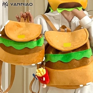 Ba lô đi học YANNIAO sức chứa lớn họa tiết hoạt hình hamburger thời trang cho nữ