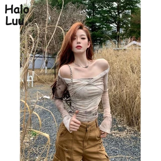 Halo  Luu áo phông áo thun nữ croptop baby tee Popular Dễ thương Vintage thời trang WMY23B0E3R 45Z231111