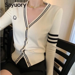 Áo sweater Dệt Kim Cổ Chữ V Màu Sắc Tương Phản Thời Trang 2023 Cho Nữ