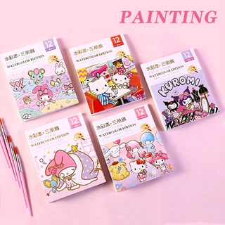 Bộ 12 Tấm Sách Tô Màu Nước Hình sanrio kawaii cinnamoroll melody hello kitty