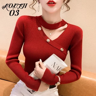 Áo sweater Cổ v Dáng Ôm Thời Trang Thu Đông Cho Nữ