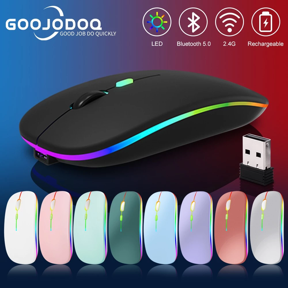 Chuột không dây Bluetooth goojodoq có đèn LED nền sạc lại được cho laptop/ điện thoại/ máy tính bảng Android
