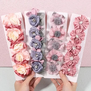 Set 3 / 5 Kẹp Tóc Hoa Hồng Vải chiffon Cho Bé Gái